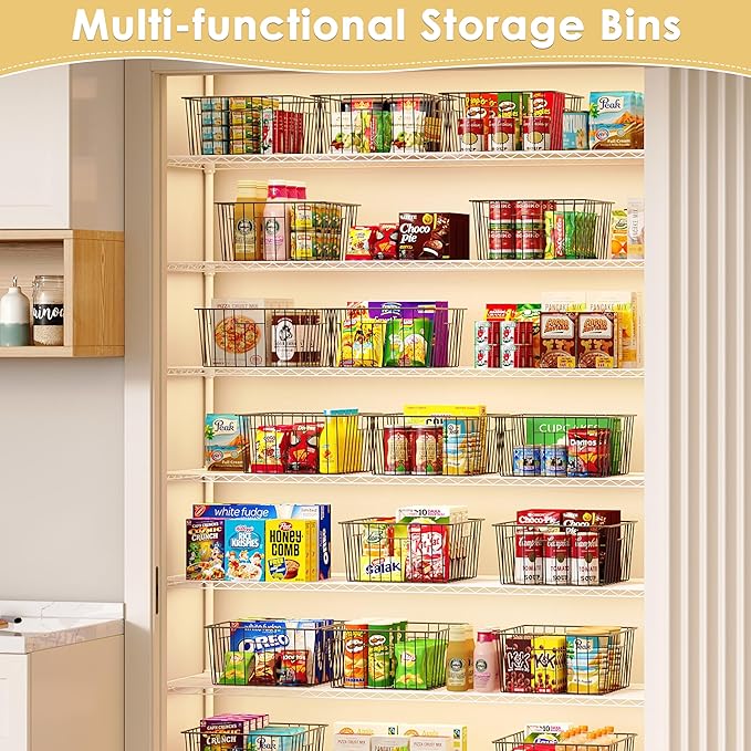 X-cosrack Metal Wire Baskets for Pantry Organization and Storage Freezer Organizer Bins with Handles 4 Pack- Extra Large Mesh Bin for Pantry Kitchen Laundry Closet Garage Patent Design