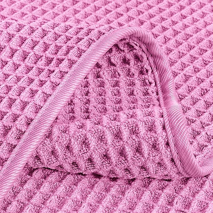 POLYTE 430 GSM Microfiber Lint Free Washcloth Face Towel, 13 x 13 in, 4 Pack (Waffle Weave)