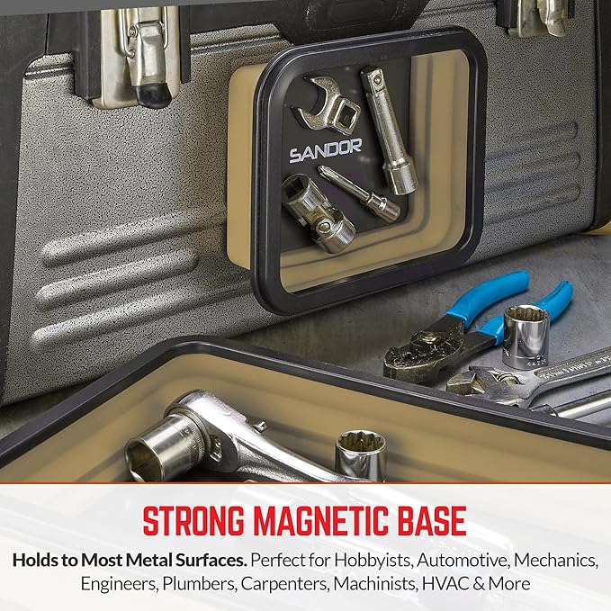 Collapsible Magnetic Parts Tray Set - 3 Different Size Tool Trays for Screw, Bolts, Nuts, Washers, Pins and Other Small Metal Parts, Mechanic Tool Gifts for Men - Khaki