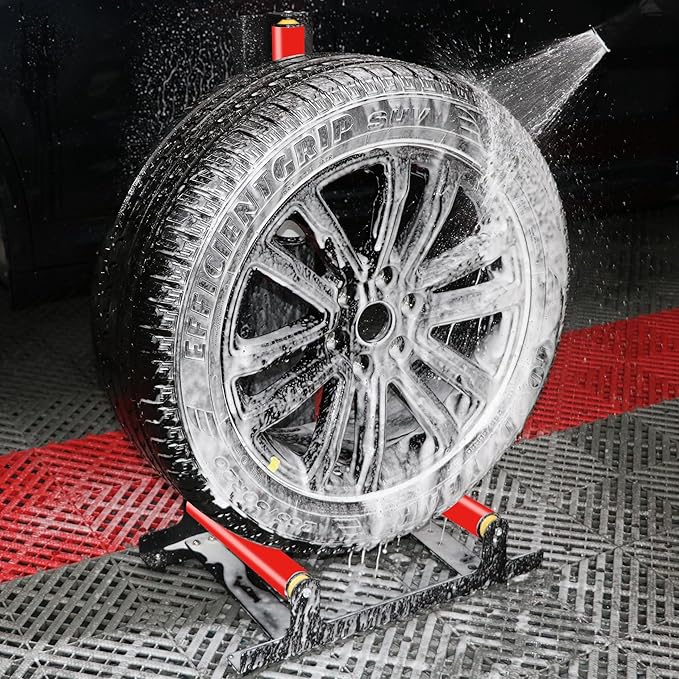 360° Rolling Wheel Detailing Stand, Heavy Duty Wheel Cleaning Stand for Wheel Tire Rim Cleaning Ceramic Coating, Black