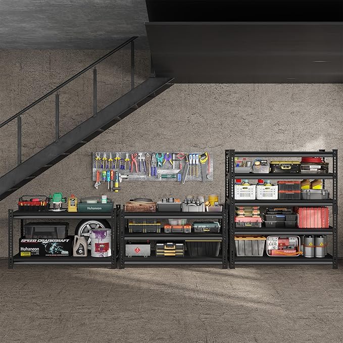 Garage Shelving for Storage and Organizer - 48''W 1,410Lbs Heavy Duty Metal Utility Shelves - Adjustable Freestanding Rack Units for kitchen Pantry Basement - 3 Tier Black 48"W x 16"D x 39"H