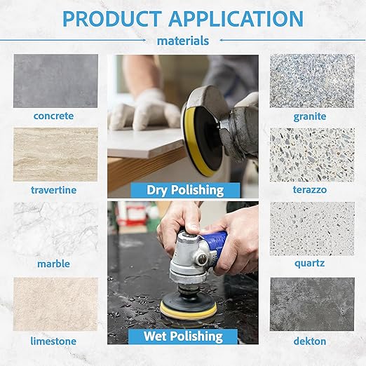 Diamond Polishing Pads 4 Inch Wet Dry Set 7 Pieces for Concrete Marble Quartz Stone Countertop Granite Polishing - by POLISHSURF