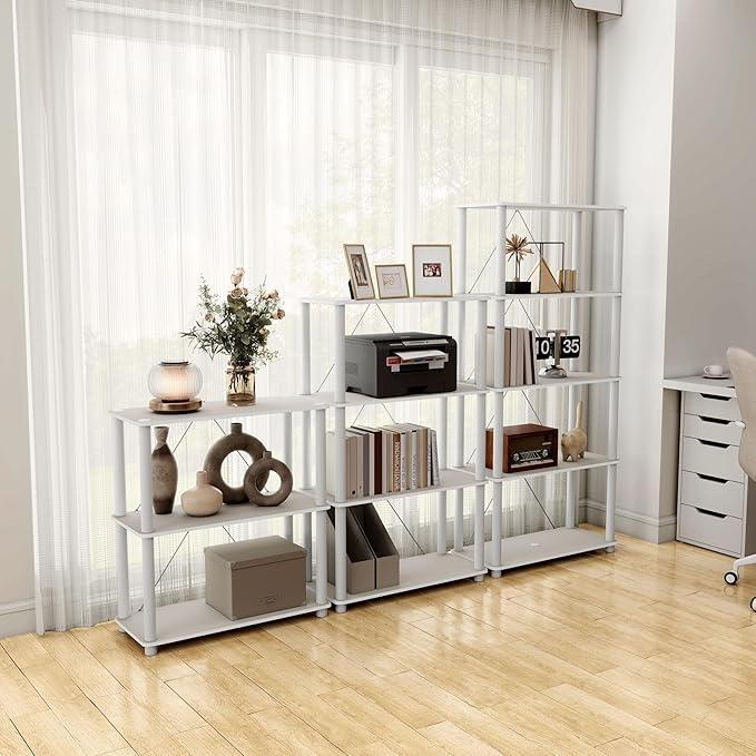 Homes: Inside + Out Apexa Modern 4-Tier Wide Shelving Units, Collectibles Display Shelves, Easy Assembly Standing Shelf, Home Storage Organizer for Living Room, Bedroom, Office, Taupe Grey