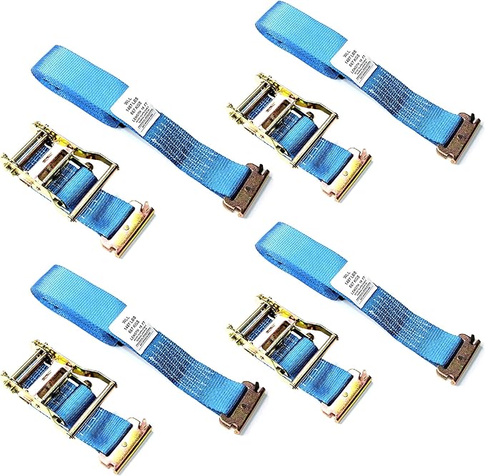 GRIPON (Pack of 4) 2 Inch by 16 Feet E Track Fitting Tie Down Ratchet Strap