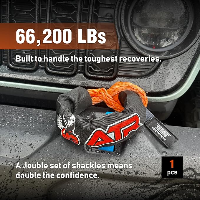 ATR Soft Shackle 3/4" x 24" (1 PC, Orange) – 66,200 lbs Strength | Heavy Duty Synthetic UHMWPE Rope Shackle with Protective Sleeve for Off-Road Recovery, Truck, Jeep, ATV, SUV