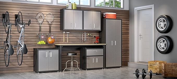 Manhattan Comfort Fortress Standing Cabinet Storage, Black/Gray