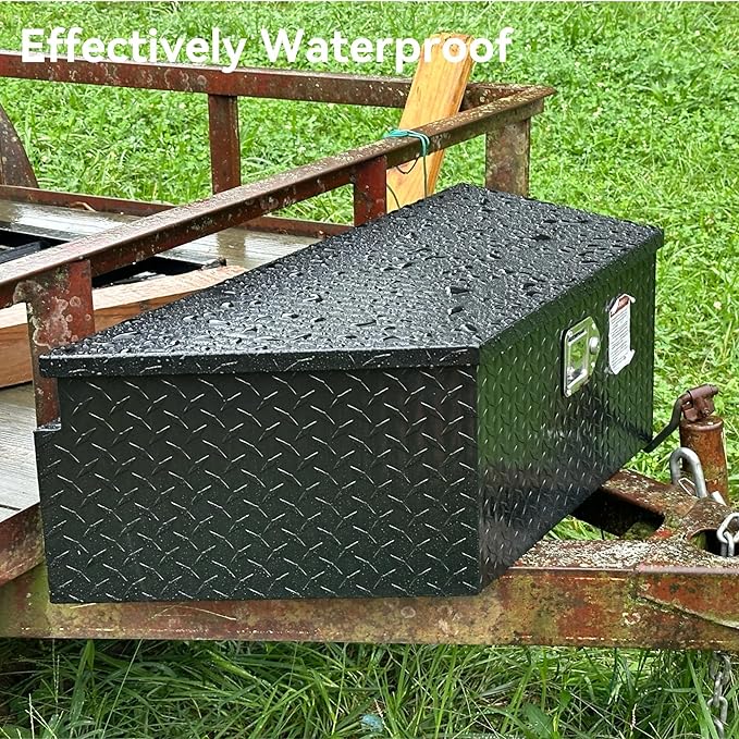 AUTOSAVER88 33" Aluminum Trailer Tongue Box, Heavy Duty Diamond Plate Trailer Tool Box, Waterproof Storage with Lock for Trucks, Trailers, and RVs