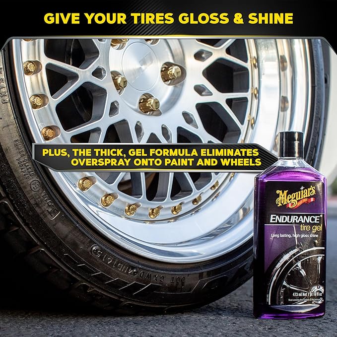 Meguiar’s Endurance Tire Gel, G7516, Premium Tire Shine Gel for a Lasting Glossy Finish, Helps Keep Tires Looking Deep Black and Clean, Top Christmas Gift Ideas for Car Guys and Girls, Purple, 16 Oz