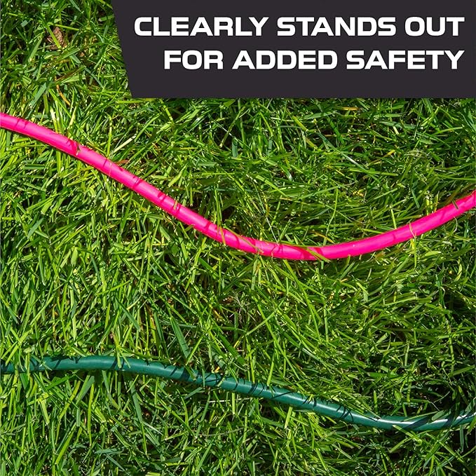 Iron Forge Cable Weatherproof 25 Ft Outdoor Extension Cord - 16/3 SJTW 13 Amp Heavy Duty Neon Pink Extension Cord 3 Prong - Lighted End