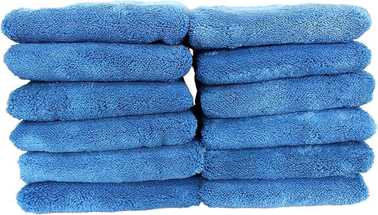 Maxshine 16" x 24" Universal 12-Pack Blue & Grey Microfiber Towels – 600GSM Ultimate Crazy 2C Series – Ultra-Soft & Absorbent Towels for Car Detailing, Drying & Polishing