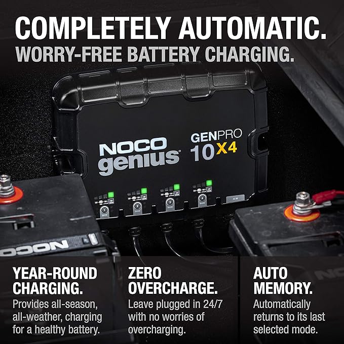NOCO Genius GENPRO10X4: 4-Bank, 40A Onboard Battery Charger - 10A Per Bank, 12V Waterproof Marine Charger with Overcharge Protection & Temperature Compensation – for Lead-Acid & Lithium Batteries