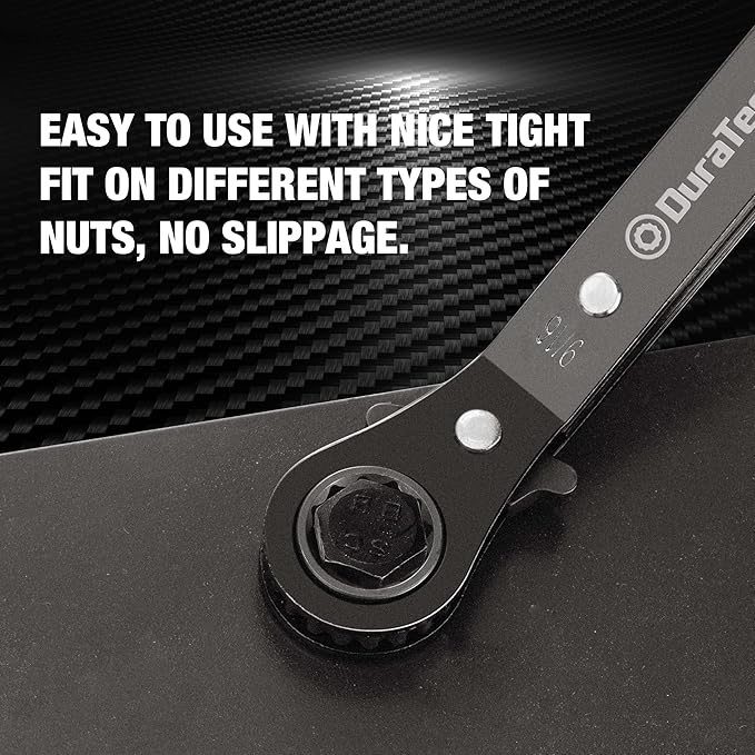 DURATECH 1/2 Inch x9/16 Inch Double Offset Box End Reversible Ratcheting Wrench, SAE, Heavy-duty, Matte Chrome Plated, Ratchet Spanner Crooked for Narrow Spaces