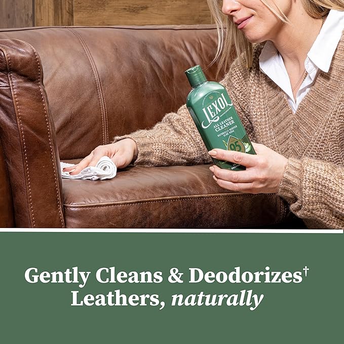 Lexol All Leather Cleaner, Naturally Derived Leather Care Cleaner with Aloe Vera, Great for Car Interiors, Boots, Furniture, Bags, Jackets and More, 16.9 fl oz