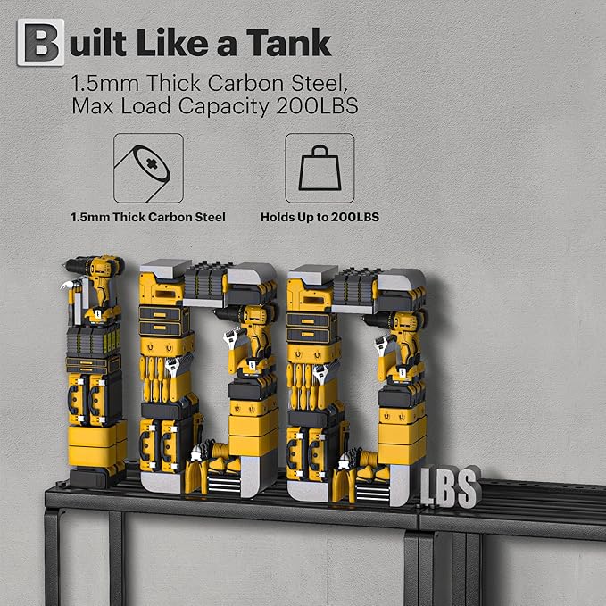Spampur Power Tool Organizer, 15 Min Fast Assembly, 8 Slots 3 Layer Heavy Duty Metal & Max 150lb load Cordless Power Dill Holder in Garage/Workshop/Pegboard/Shed Suitable for giving for Father's Day