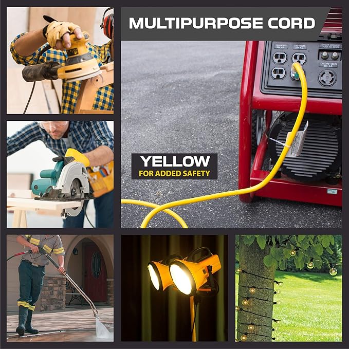 Iron Forge Cable Outdoor Extension Cord 10 Ft - 10 Gauge Outdoor Heavy Duty Extension Cord, 15 AMP, 10/3 Yellow Power Cable SJTW Weatherproof with 3 Prong