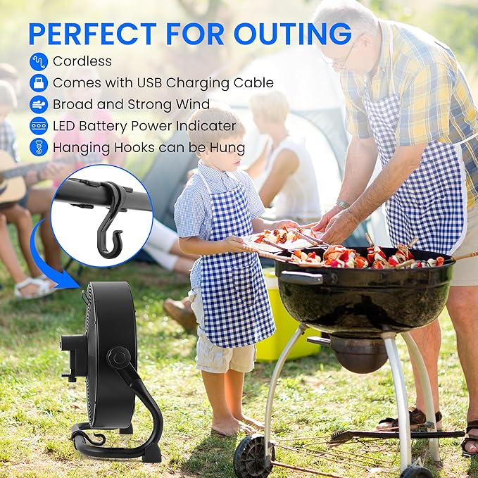 15" High-Velocity Heavy Duty Industrial Floor Fan, 9 Speeds, Metal Construction and Aluminum Blades, NO-Power Bank fan, Portable Fan for Camping (Black)