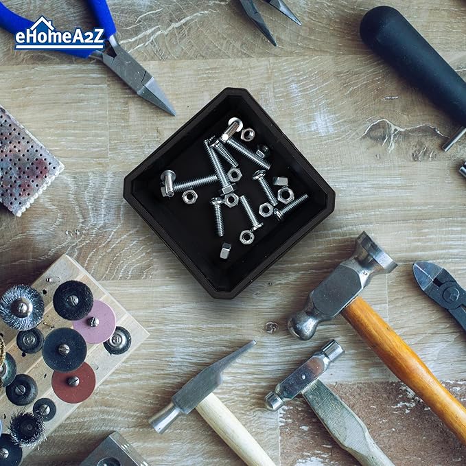 EHOMEA2Z Collapsible Magnetic Parts Tray Set, 4.5” Square Silicone Foldable Bowls With Magnetic Base, Ideal For Screws, Bolts, Nuts, Washers, Pins, And Small Metal Parts (Red/Black,2Pc)