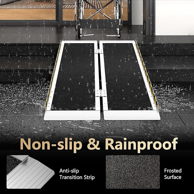 4FT Portable Wheelchair Ramp, Non-Slip Aluminum Folding Handicap Ramp, Ramps for Wheelchairs for Home with Handle, Wheelchair Ramps for Home Steps/Stairs/Threshold/Doorways/Scooter, 600LBS Capacity