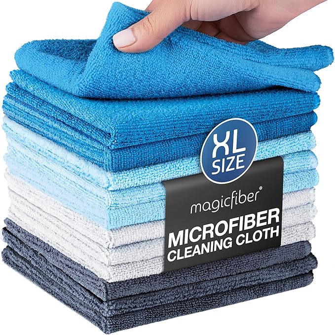 MagicFiber Microfiber Cleaning Cloth - Higher Quality, Larger Size - Micro Fiber Cloth for Cleaning Rags, Dust Cloths, Kitchen Dish Towels (12 Pack, 13”x11”)