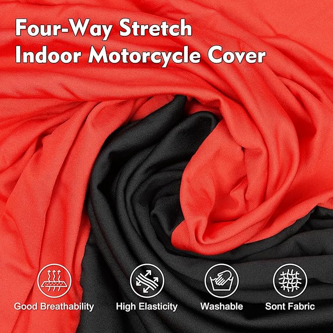 Indoor Car Cover, Stretch Satin Soft Dust Protection, Universal Fit for 189-205 Inch Sedans, Breathable Full Car Cover for Garage, Car Show, Windproof with Storage Bag, Red & Black