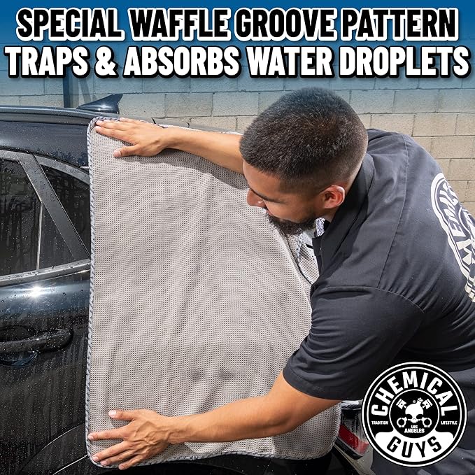 Chemical Guys Waffle Weave Gray Matter Microfiber Drying Towel 2 Pack, Huge Car Drying Towels for Faster Coverage on Paint, Glass, Wheels, and Trim, Streak Free Drying for Cars, Trucks, and SUVs