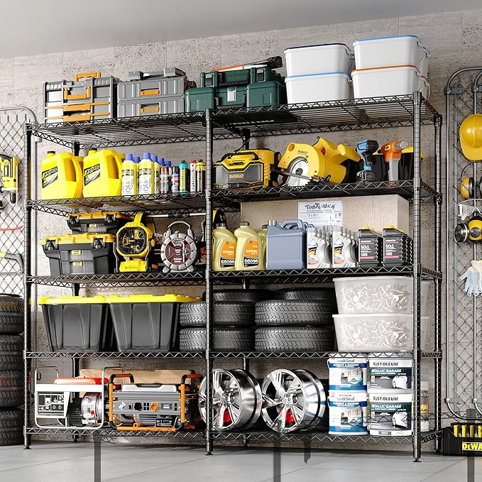 GarveeHome 70" H Storage Shelves 5-Tier L-Shaped Shelving Unit, 1325 LBS Metal Shelves Heavy Duty Shelving Storage Rack Corner Shelf with Adjustable Shelf, for Kitchen Pantry Bedroom