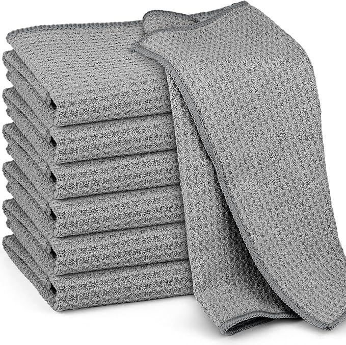 Microfiber Cleaning Cloth Waffle Weave for Dusting Absorbent Towel Quick Drying Dust Rags Household Kitchen, Lint Free Streak Free, 6 Pack,12 x 12 Inches, Grey