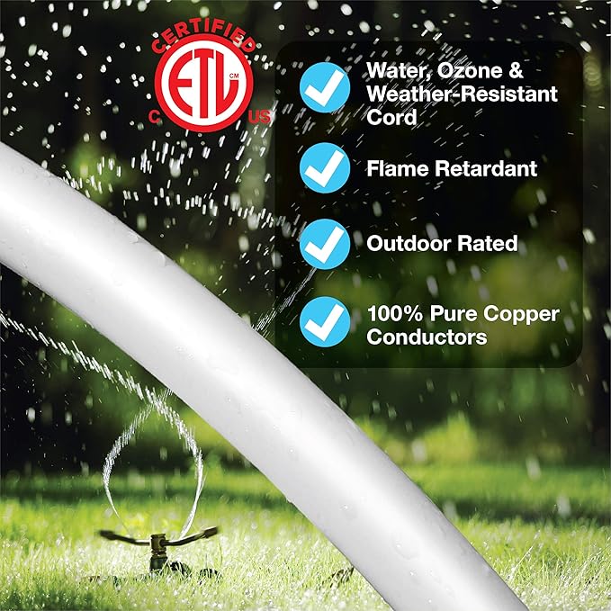 Clear Power 35 ft Indoor/Outdoor Extension Cord 16/3 SJTW, White, Water & Weather Resistant, Flame Retardant, 3 Prong Grounded Plug, CP10207