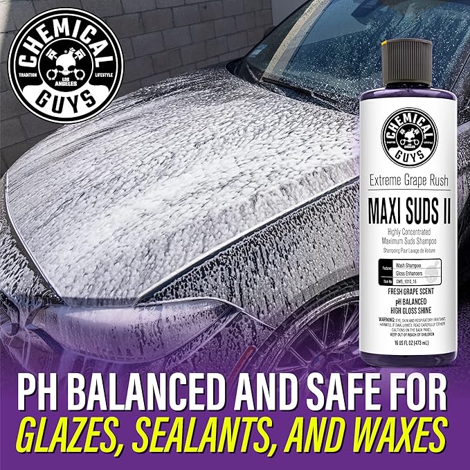 Chemical Guys CWS_1010 Maxi-Suds II Foaming Car Wash Soap (Works with Foam Cannons, Foam Guns or Bucket Washes) Safe for Cars, Trucks, Motorcycles, RVs & More, 128 fl. Oz (1 Gallon), Grape Scent