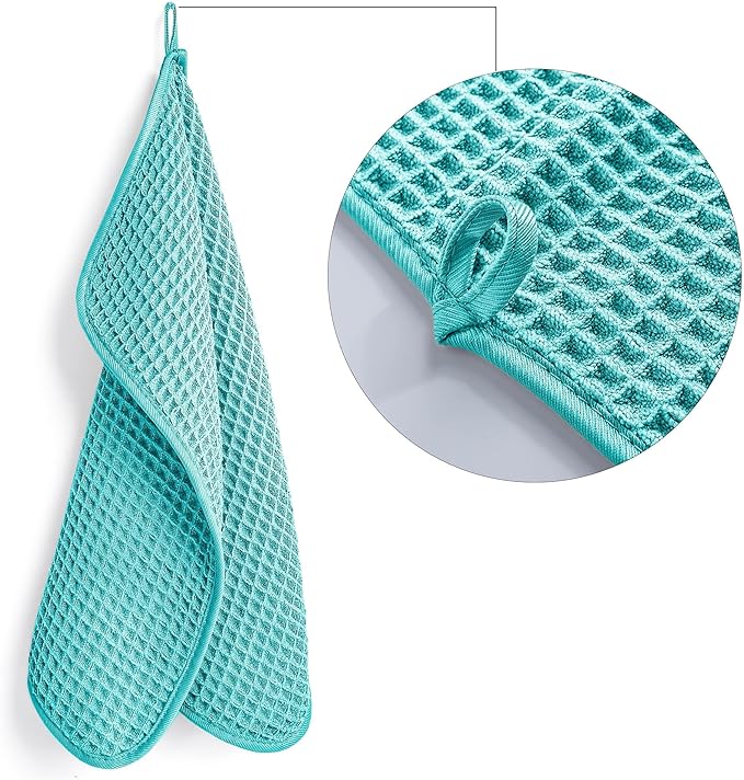 POLYTE 430 GSM Microfiber Lint Free Washcloth Face Towel, 13 x 13 in, 4 Pack (Waffle Weave)