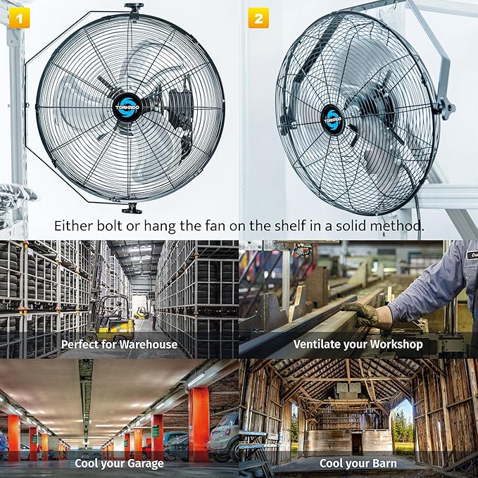 Tornado 24-Inch High Velocity Wall Mount Fan – 3-Speed Industrial Metal Fan with 6.5 FT Power Cord – Commercial, Residential Use – UL Listed