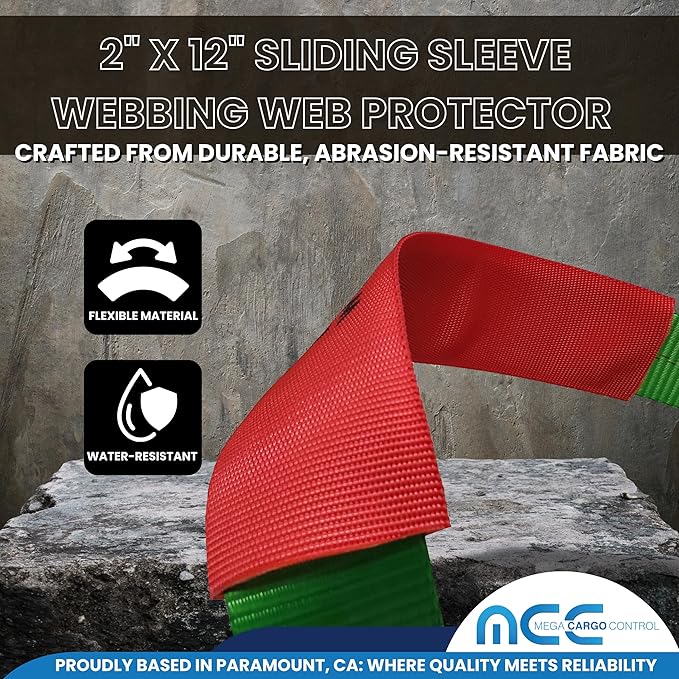 Mega Cargo Control 2" x 12" Sliding Sleeve Protectors for Towing Straps, Winch Tie Downs, Cargo Straps - Protective Sleeves (Red, 4 Pack)