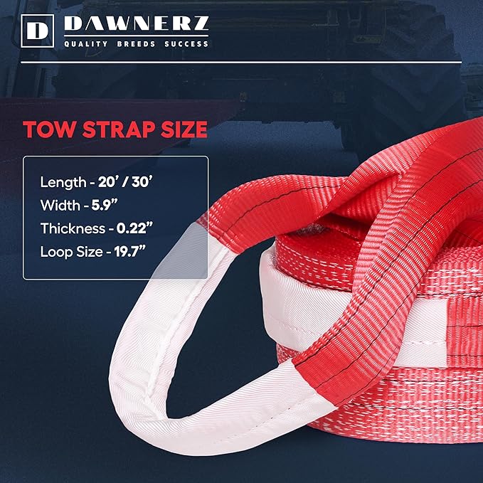 Tow Rope Heavy Duty 30ft 85000 lbs Minimum Break Strength - Recovery Strap 42 US Tons 9m for Trucks and Buses