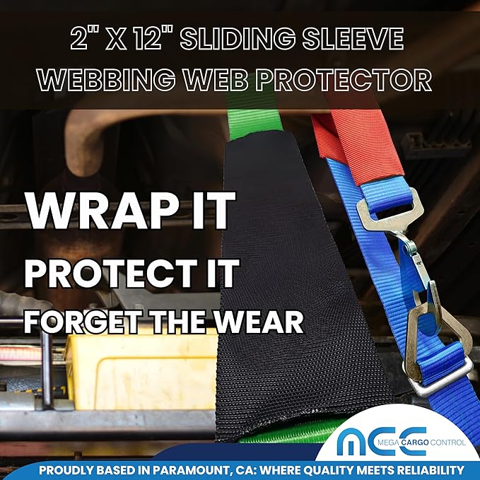 Mega Cargo Control 2" x 12" Sliding Sleeve Protectors for Towing Straps, Winch Tie Downs, Cargo Straps - Protective Sleeves (Black, 10 Pack)