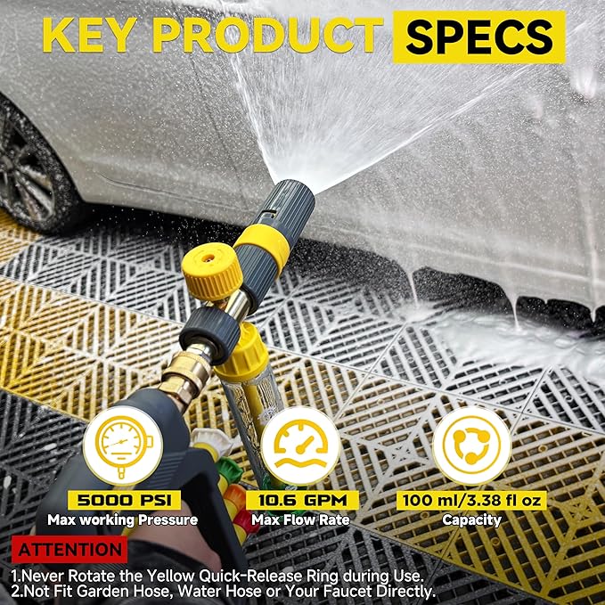 PWACCS Pressure Washer Gun with Foam Cannon, Mini No-Dilution Foam Cannon Pro Power Wash, Soap Cannon with 4 Nozzle Tips for Car Wash