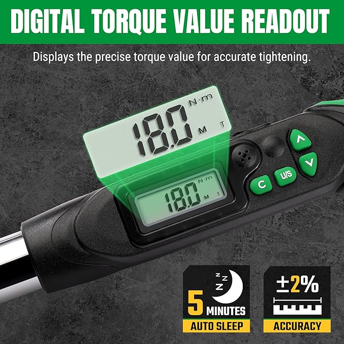 SK 1/2" Drive Digital Torque Wrench, 17 to 340 N-M, LED Display, Four Units of Measure & Flash Notification