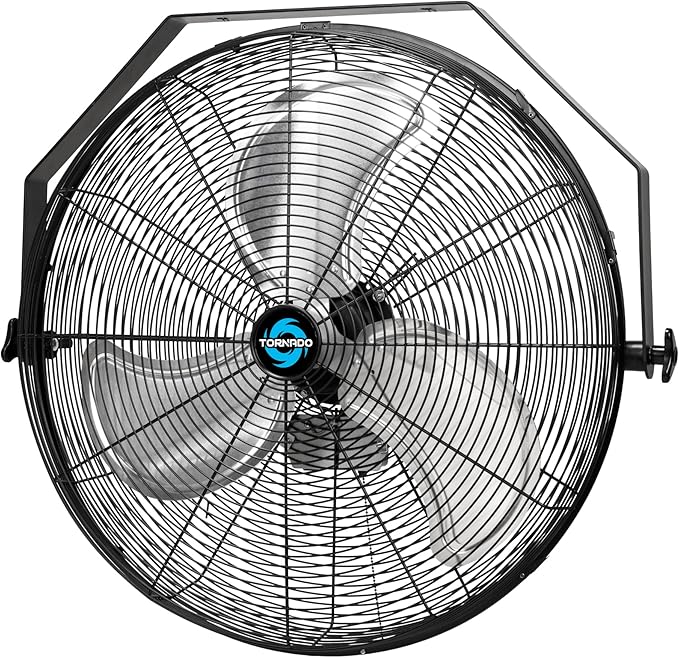 Tornado 24-Inch High Velocity Wall Mount Fan – 3-Speed Industrial Metal Fan with 6.5 FT Power Cord – Commercial, Residential Use – UL Listed