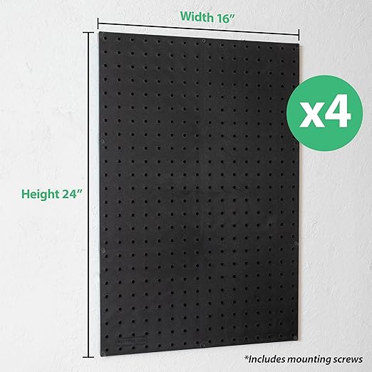 WallPeg Pegboard Kit - 4 Each 24"x16" Peg Board Panels - Made in USA - Mounted Size is 64" x 24" Pegboards Wall Organizer for Walls Home, Garage Tool Storage, Office Organization, Kitchen, Craft Room