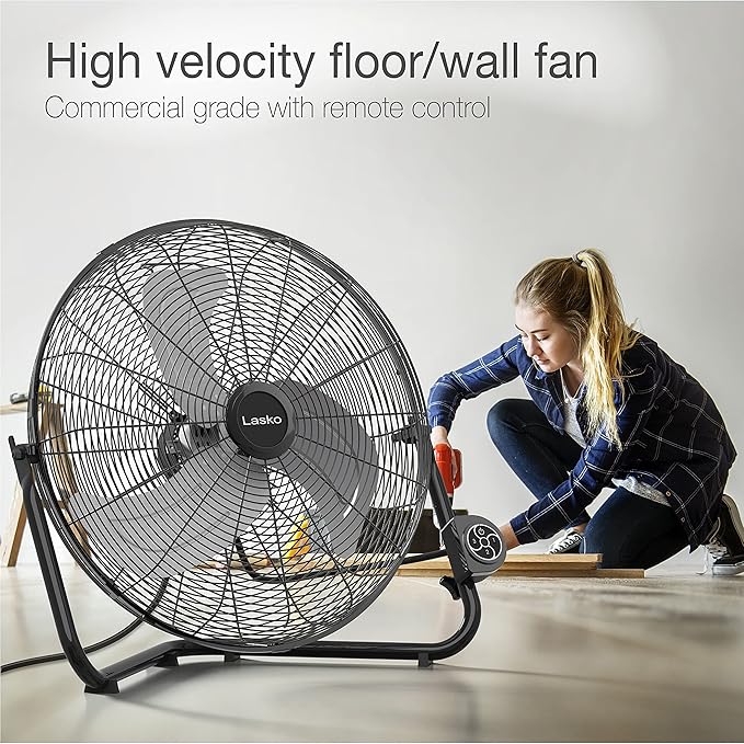 Lasko Metal Commercial Grade Electric Plug-In High Velocity Floor Fan, Black H20660 & U12104 High Velocity Pro Pivoting Utility Fan for Cooling, Ventilating, Black 12104 12.2 x 9.6 x 12.3 inches