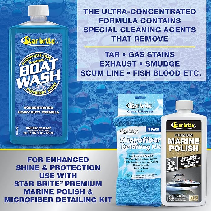 STAR BRITE Concentrated Boat Wash - Heavy-Duty, Non-Streak Formula for Sparkling Hulls, Decks, Chrome and Fittings - Fresh Blueberry Scent