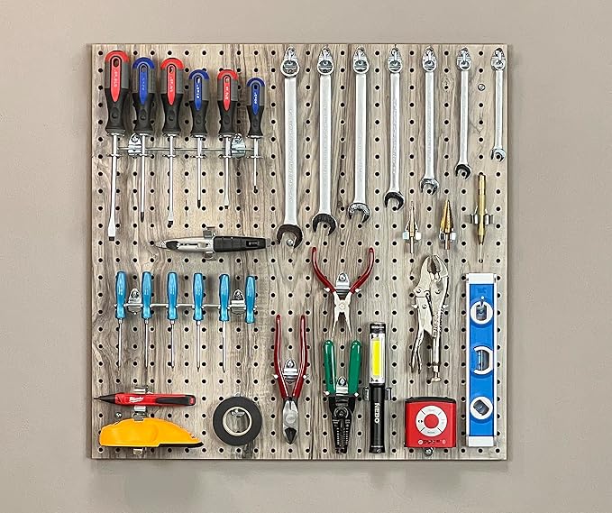 Triton Products TFL Pegboards - Set of 2 Thermally Fused Laminate Wall Panels for Garage Storage and Organization, 24" x 24", Mounting Hardware (Driftwood)
