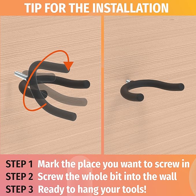 HUHOLE 6 Pack Heavy Duty Screw in U Hook 30lbs Load Capacity Garage Storage Organizers Vinyl Coated Steel Shovel Holder U Hooks for Hanging Garden Tools and Power Equipment Black