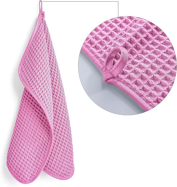 POLYTE 430 GSM Microfiber Lint Free Washcloth Face Towel, 13 x 13 in, 4 Pack (Waffle Weave)