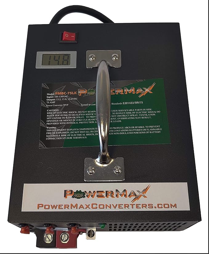 PowerMax PMBC 100 LK 12V Battery Maintainer Charger, Flash Reprogrammer & Adjustable Power Supply w/ 15ft Cables, Voltage Display & Mounting Brackets for RV, 12V Car Audio, Boat motors & LED + house