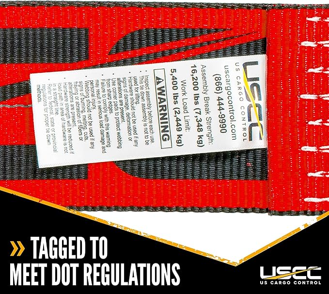 US Cargo Control Flat Hook Ratchet Straps 4 Inch x 30 Foot (2-Pack), 5,400 LBS Working Load Limit, Red 4 Inch Ratchet Straps Heavy Duty for Flatbed Trailers, Professional Flatbed Hauling
