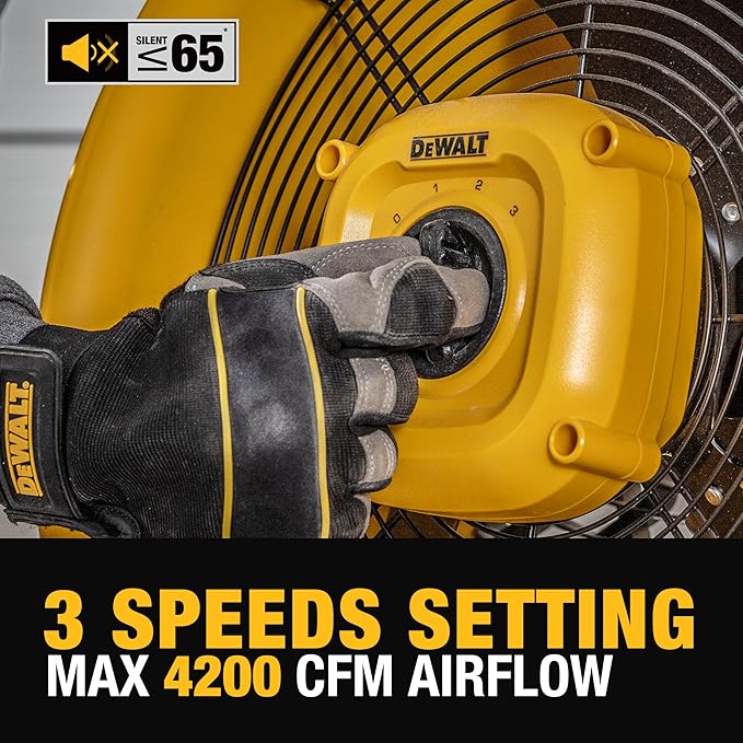 DEWALT DXF1840 Floor Fan, Industrial Fans, 18 Inch High Velocity Fan with 3-Speed Heavy Duty Air Circulator and 180 Adjustable Tilt, Large Electric Metal Rotating Garage Fan, Drum fan for Work, Yellow