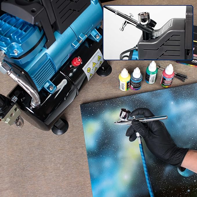 Master Airbrush 1/5 HP Cool-Runner Dual Fan Tank Air Compressor Kit Model TC-426 - Professional Single-Piston with 2 Cooling Fans, Runs Longer without Overheating - Regulator Water Trap, Holder