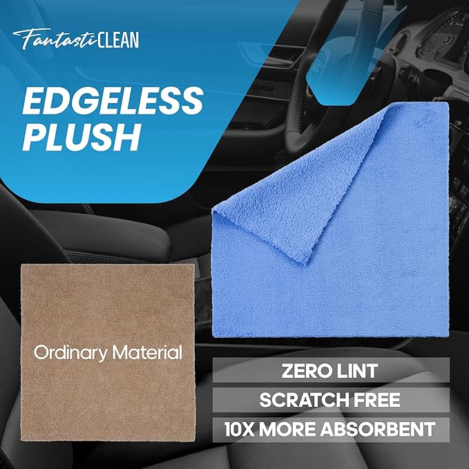 Fantasticlean Microfiber Towels for Cars, Tear Away Car Detailing Cloth Roll, RV Boat Drying Polishing, Edgeless Plush, Coral Fleece, Ultra Absorbent, Scratch-Free, 14" x 14", 20 Pack (Blue)