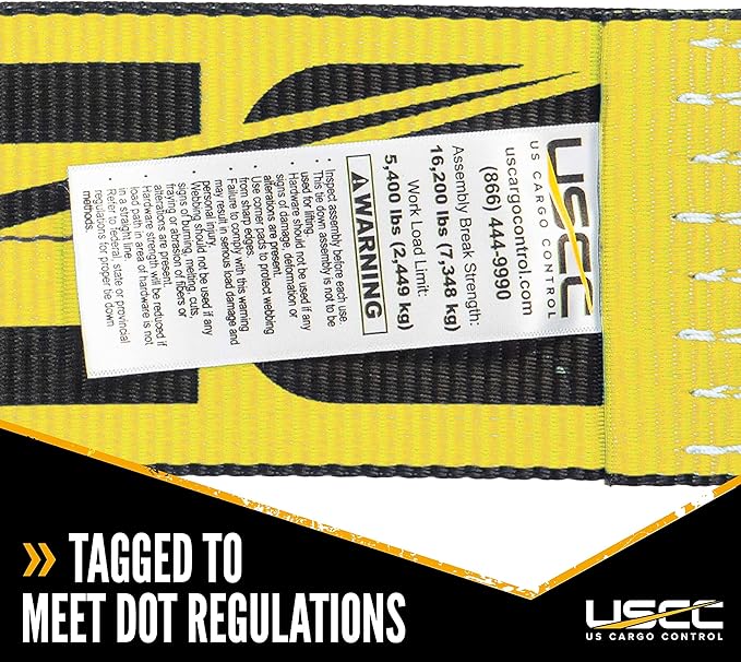 US Cargo Control 4 Inch x 11 Inch Heavy Duty Yellow Fixed End with Ratchet and Flat Hook