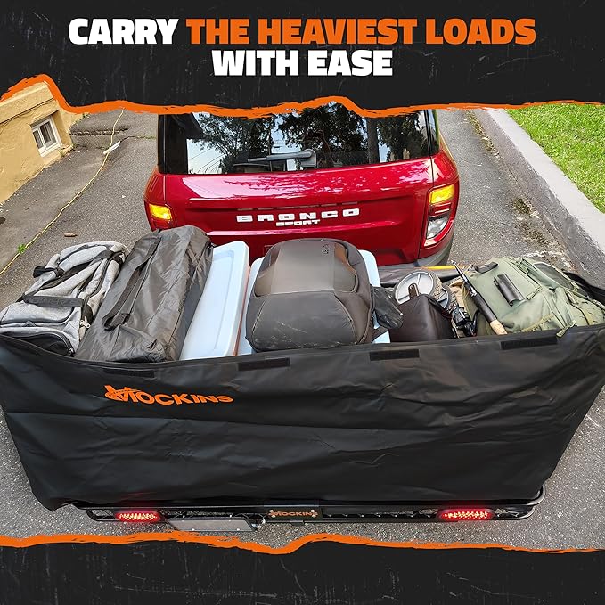 Mockins 40 Cu Ft XXL Hitch Cargo Carrier Bag 84"x24"x34" | 7 Ft Extra Wide Waterproof Trailer Hitch Storage & Truck Bed Cargo Bag | Heavy Duty Vehicle Soft-Shell Carriers w/Lock, Straps & Carry Case